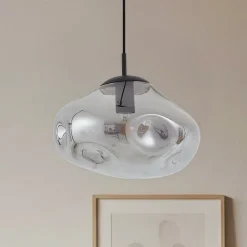 Lindby Pendellamper > hængelampe Lelia, røggrå, glas, Ø 35 cm