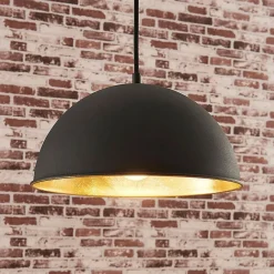 Pendellamper|Pendellamper ^ Lindby hængelampe Leya, sort/guld, metal, Ø 30 cm, E27