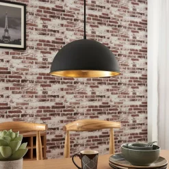 Pendellamper|Pendellamper ^ Lindby hængelampe Leya, sort/guld, metal, Ø 30 cm, E27
