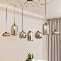 Lindby Pendellamper|Pendellamper > hængelampe Marla, 7 lyskilder, glas, røgfarvet grå, 128 cm