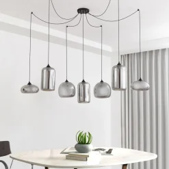 Lindby Pendellamper|Pendellamper > hængelampe Marla, 7 lyskilder, glas, røgfarvet grå, 128 cm
