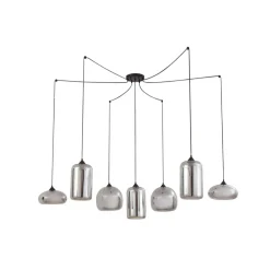 Lindby Pendellamper|Pendellamper > hængelampe Marla, 7 lyskilder, glas, røgfarvet grå, 128 cm