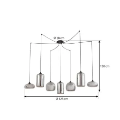 Lindby Pendellamper|Pendellamper > hængelampe Marla, 7 lyskilder, glas, røgfarvet grå, 128 cm