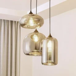Lindby Pendellamper|Pendellamper > Hængelampe Marla, Rondell, Glas, røggrå, 50 cm