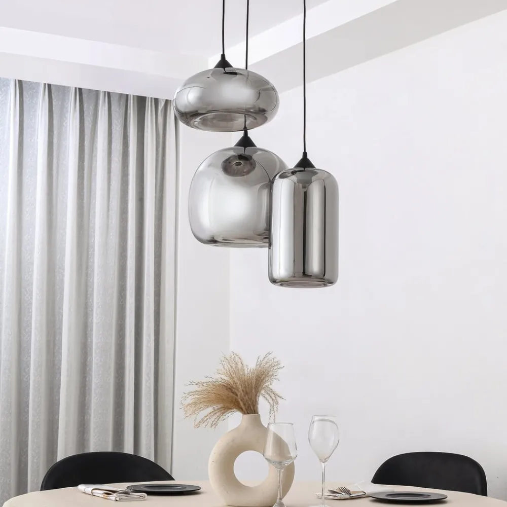 Lindby Pendellamper|Pendellamper > Hængelampe Marla, Rondell, Glas, røggrå, 50 cm