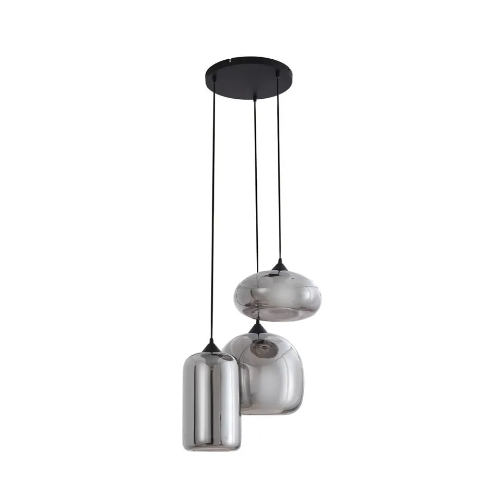 Lindby Pendellamper|Pendellamper > Hængelampe Marla, Rondell, Glas, røggrå, 50 cm