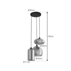 Lindby Pendellamper|Pendellamper > Hængelampe Marla, Rondell, Glas, røggrå, 50 cm