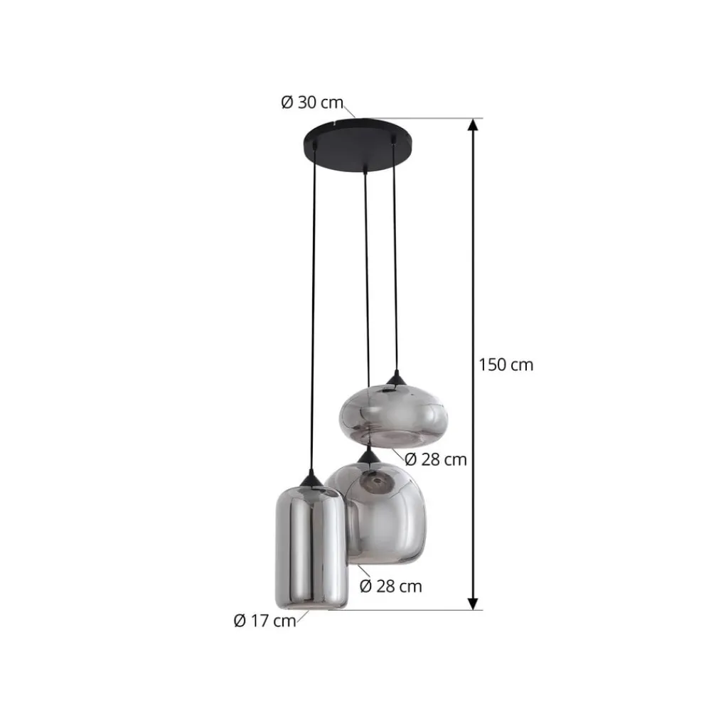 Lindby Pendellamper|Pendellamper > Hængelampe Marla, Rondell, Glas, røggrå, 50 cm