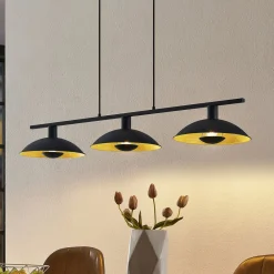 Pendellamper|Pendellamper ^ Lindby hængelampe Narisara, 118 cm, E14, 3 lyskilder, sort-guld