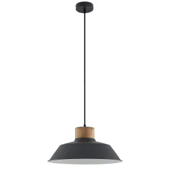 Lindby Pendellamper > hængelampe Nefeli, Ø 42 cm, sort, træ, metal