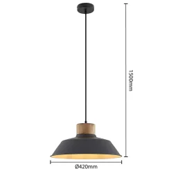 Lindby Pendellamper > hængelampe Nefeli, Ø 42 cm, sort, træ, metal
