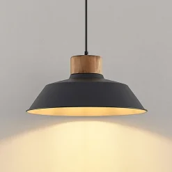 Lindby Pendellamper > hængelampe Nefeli, Ø 42 cm, sort, træ, metal