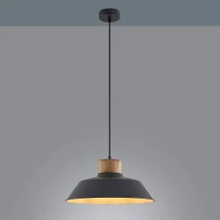 Lindby Pendellamper > hængelampe Nefeli, Ø 42 cm, sort, træ, metal