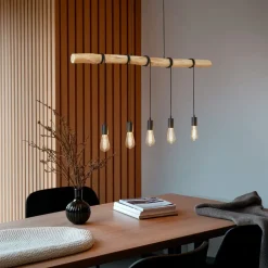 Pendellamper|Pendellamper ^ Lindby hængelampe Rom, 5 lyskilder, træ, reb, sort, 116 cm