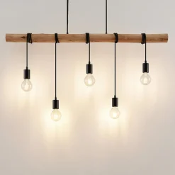 Pendellamper|Pendellamper ^ Lindby hængelampe Rom, 5 lyskilder, træ, reb, sort, 116 cm