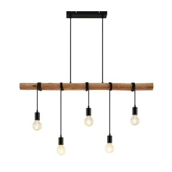 Pendellamper|Pendellamper ^ Lindby hængelampe Rom, 5 lyskilder, træ, reb, sort, 116 cm