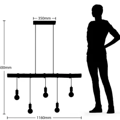 Pendellamper|Pendellamper ^ Lindby hængelampe Rom, 5 lyskilder, træ, reb, sort, 116 cm