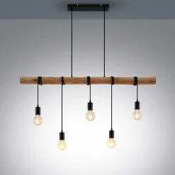 Pendellamper|Pendellamper ^ Lindby hængelampe Rom, 5 lyskilder, træ, reb, sort, 116 cm