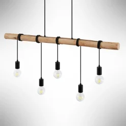 Pendellamper|Pendellamper ^ Lindby hængelampe Rom, 5 lyskilder, træ, reb, sort, 116 cm