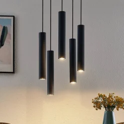Lindby Pendellamper|Pendellamper > hængelampe Sanad, Ø 40 cm, 5 lyskilder, sort, GU10