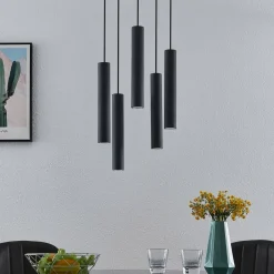 Lindby Pendellamper|Pendellamper > hængelampe Sanad, Ø 40 cm, 5 lyskilder, sort, GU10