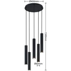 Lindby Pendellamper|Pendellamper > hængelampe Sanad, Ø 40 cm, 5 lyskilder, sort, GU10