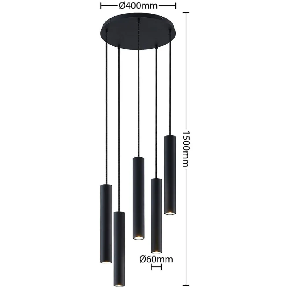 Lindby Pendellamper|Pendellamper > hængelampe Sanad, Ø 40 cm, 5 lyskilder, sort, GU10