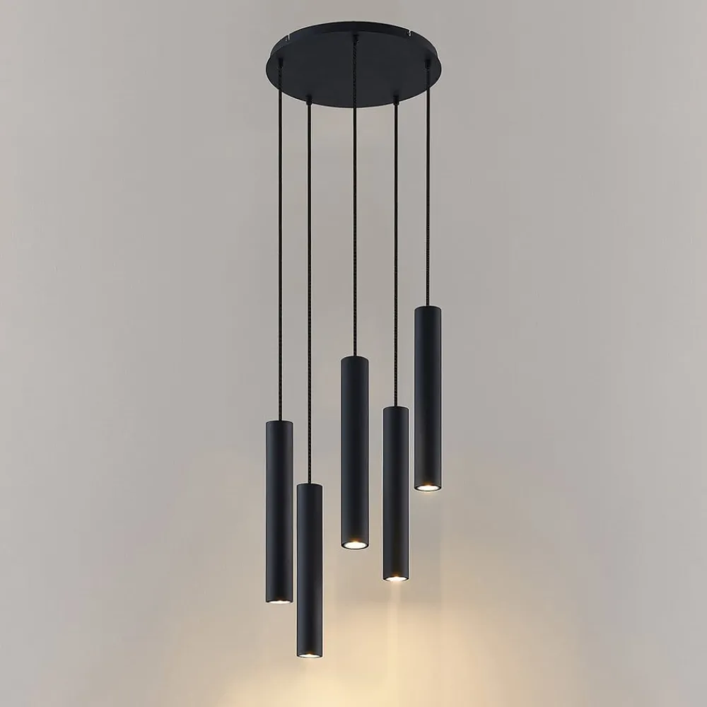 Lindby Pendellamper|Pendellamper > hængelampe Sanad, Ø 40 cm, 5 lyskilder, sort, GU10