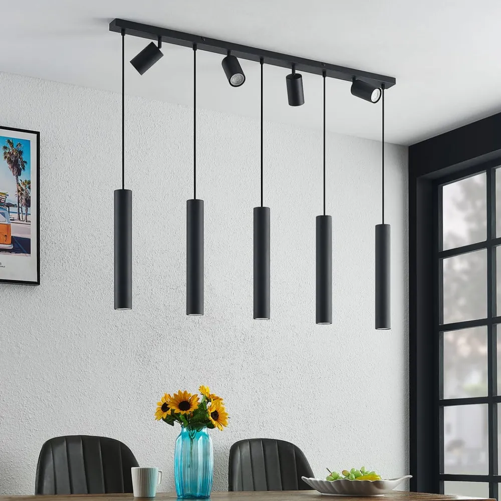 Pendellamper|Pendellamper ^ Lindby hængelampe Sanad, 116 cm, 9 lyskilder, sort, GU10