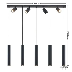 Pendellamper|Pendellamper ^ Lindby hængelampe Sanad, 116 cm, 9 lyskilder, sort, GU10
