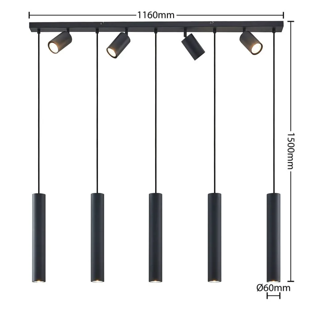 Pendellamper|Pendellamper ^ Lindby hængelampe Sanad, 116 cm, 9 lyskilder, sort, GU10