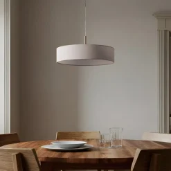 Pendellamper ^ Lindby hængelampe Sebatin, Ø 50 cm, hvid, stof, E27