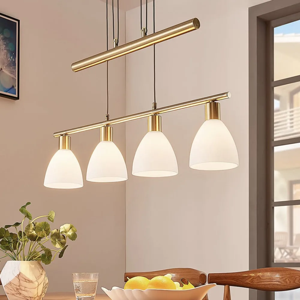 Lindby Pendellamper|Pendellamper > hængelampe Simeon, messingfarvet, glas, 73 cm, E14