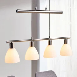Pendellamper|Pendellamper ^ Lindby hængelampe Simeon, nikkelfarvet, glas, 73 cm, E14