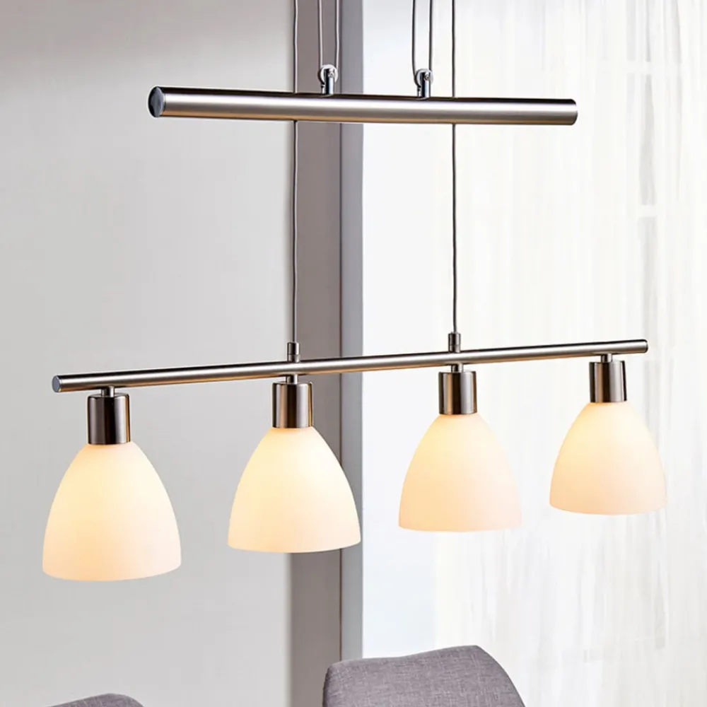 Pendellamper|Pendellamper ^ Lindby hængelampe Simeon, nikkelfarvet, glas, 73 cm, E14
