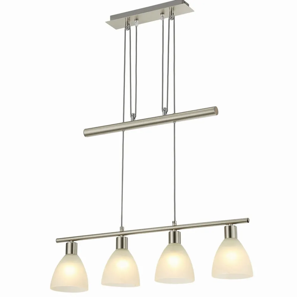 Pendellamper|Pendellamper ^ Lindby hængelampe Simeon, nikkelfarvet, glas, 73 cm, E14