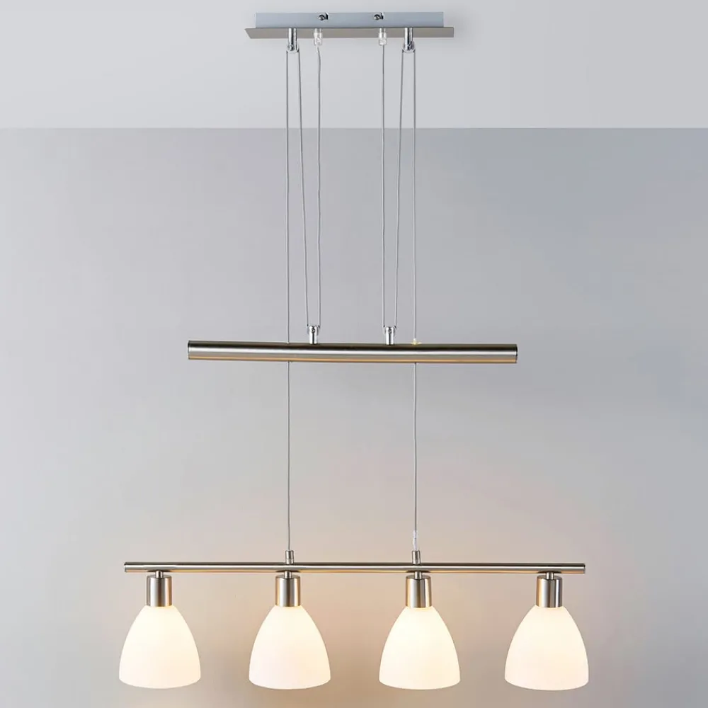 Pendellamper|Pendellamper ^ Lindby hængelampe Simeon, nikkelfarvet, glas, 73 cm, E14