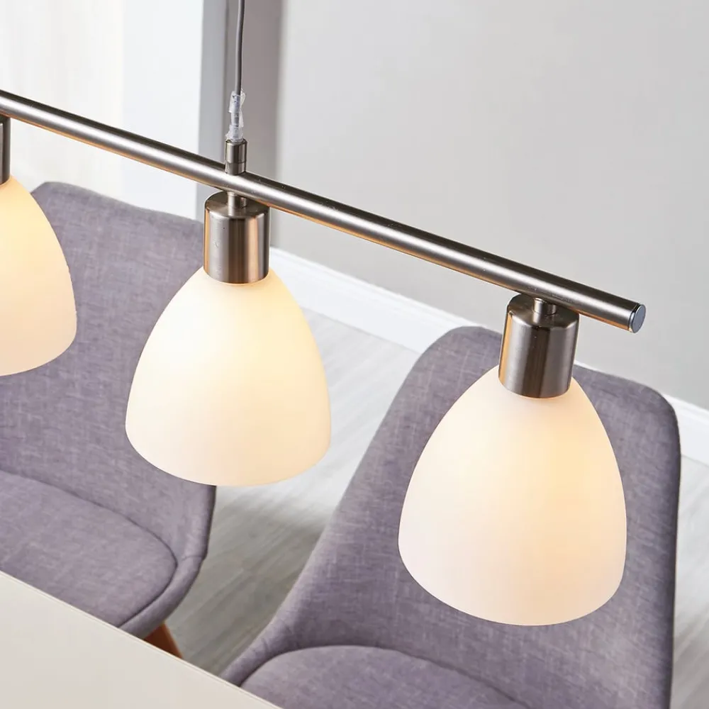 Pendellamper|Pendellamper ^ Lindby hængelampe Simeon, nikkelfarvet, glas, 73 cm, E14