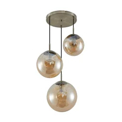 Pendellamper|Pendellamper ^ Lindby hængelampe Teeja, amber, 3 lyskilder, Ø52cm, glas, E27