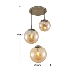 Pendellamper|Pendellamper ^ Lindby hængelampe Teeja, amber, 3 lyskilder, Ø52cm, glas, E27