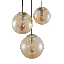 Pendellamper|Pendellamper ^ Lindby hængelampe Teeja, amber, 3 lyskilder, Ø52cm, glas, E27