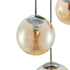 Pendellamper|Pendellamper ^ Lindby hængelampe Teeja, amber, 3 lyskilder, Ø52cm, glas, E27