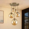 Lindby Pendellamper > hængelampe Teeja, amber, 5 lyskilder, Ø50cm, glas, E27