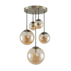 Lindby Pendellamper > hængelampe Teeja, amber, 5 lyskilder, Ø50cm, glas, E27