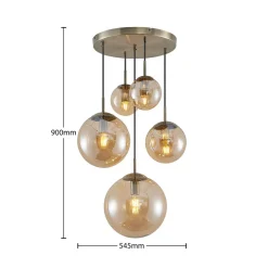 Lindby Pendellamper > hængelampe Teeja, amber, 5 lyskilder, Ø50cm, glas, E27