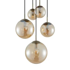Lindby Pendellamper > hængelampe Teeja, amber, 5 lyskilder, Ø50cm, glas, E27