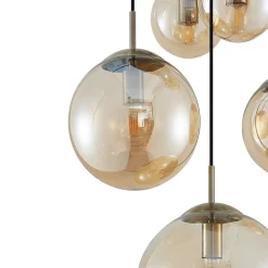 Lindby Pendellamper > hængelampe Teeja, amber, 5 lyskilder, Ø50cm, glas, E27