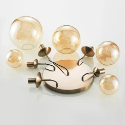 Lindby Pendellamper > hængelampe Teeja, amber, 5 lyskilder, Ø50cm, glas, E27