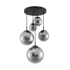 Pendellamper ^ Lindby hængelampe Teeja, smoke, 5 lyskilder, Ø50cm, glas, E27