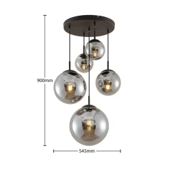 Pendellamper ^ Lindby hængelampe Teeja, smoke, 5 lyskilder, Ø50cm, glas, E27
